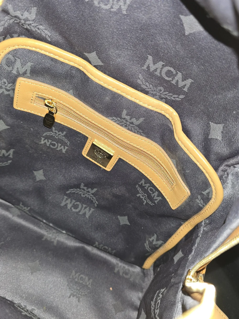 MCM Cognac Visetos Studded Mini Backpack